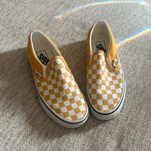 Mustard yellow checkered vans